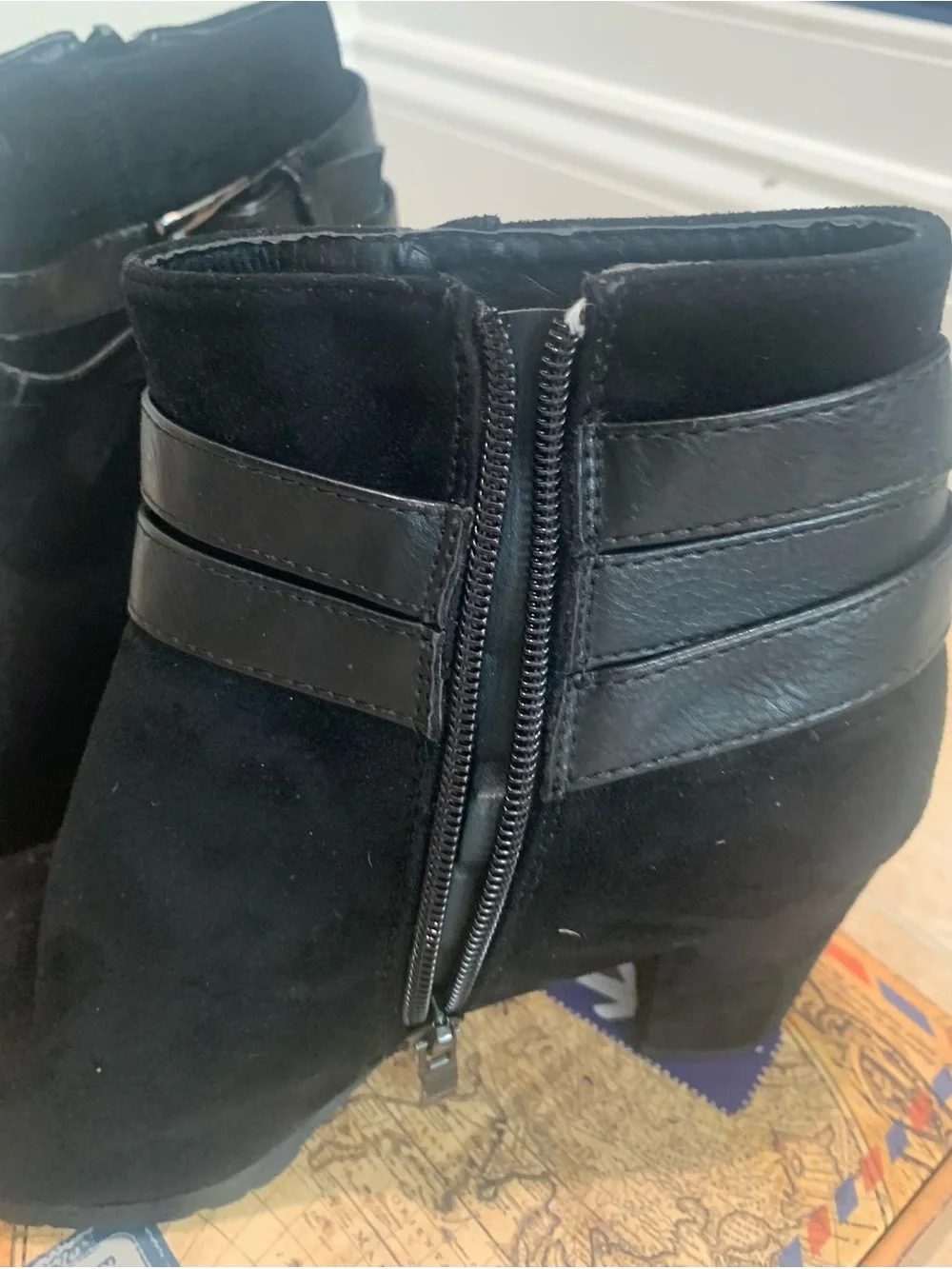 Women’s Black Suede Ankle Boots with Buckle